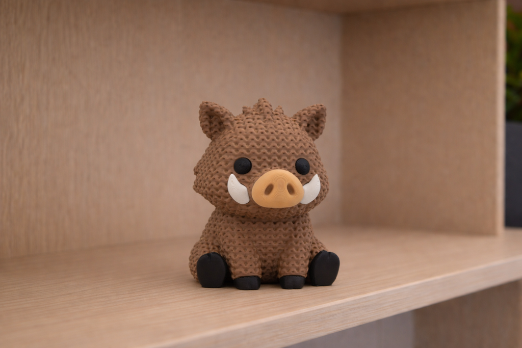 Figurine Sanglier Kawaii 🐗 Effet Crochet 3D Amigurumi – Déco Mignonne