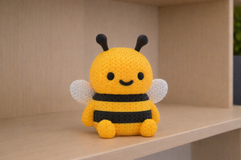 Figurine Abeille Kawaii 🐝 Effet Crochet 3D Amigurumi – Déco Mignonne