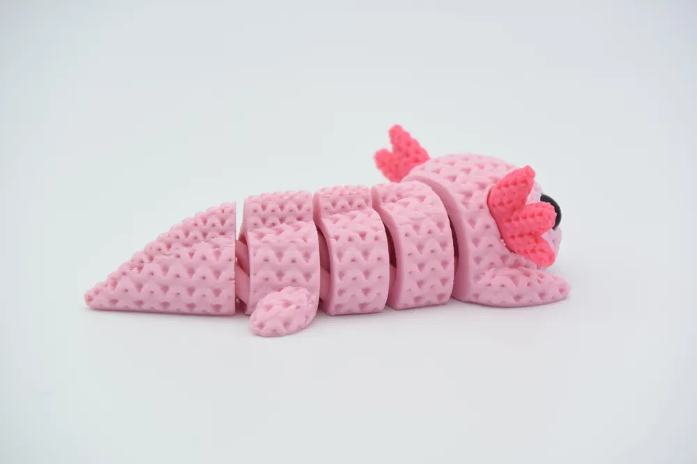 Figurine axolotl kawaii effet tricoté, vue de face