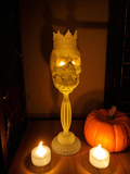 Bougeoir crâne couronné avec orbites lumineuses pour bougie LED, décoration Halloween Tresor3D