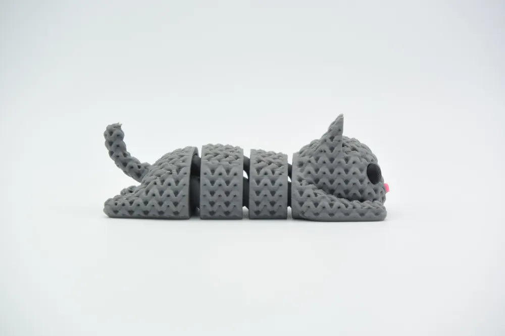 Figurine chat articulé kawaii effet tricoté imprimée en 3D, vue 3