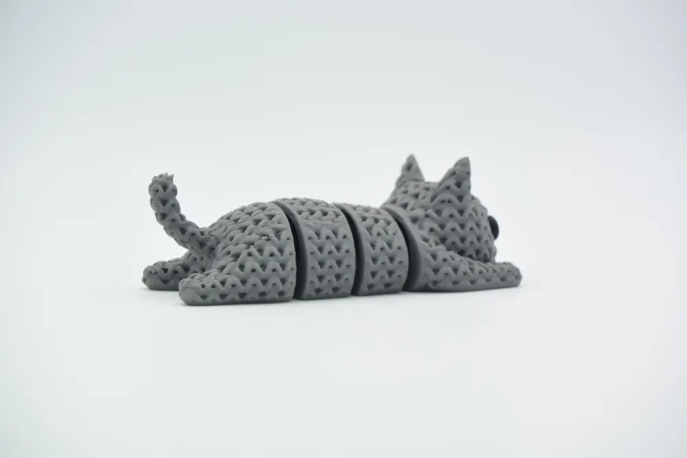 Figurine chat articulé kawaii effet tricoté imprimée en 3D, vue 4