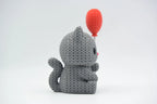 Figurine chat mignon avec ballon cœur effet tricoté imprimée en 3D, vue 3