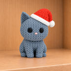 Figurine chat mignon avec bonnet de Noël effet tricoté imprimée en 3D