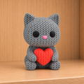 Figurine chat mignon avec cœur effet tricoté imprimée en 3D, Saint-Valentin