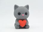 Figurine chat mignon avec cœur effet tricoté imprimée en 3D, vue 3
