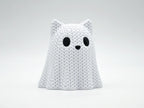 Figurine chat fantôme d'Halloween kawaii effet tricoté imprimée en 3D, vue 3