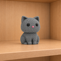 Figurine chat mignon effet tricoté imprimée en 3D, gris