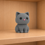 Figurine chat mignon effet tricoté imprimée en 3D, gris