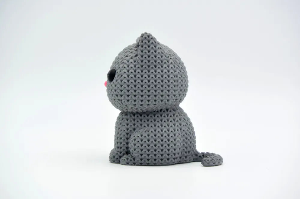 Figurine chat mignon effet tricoté imprimée en 3D, vue 4