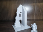 Façade gothique en ruine, vue rapprochée de la pierre effondrée, Tresor3D