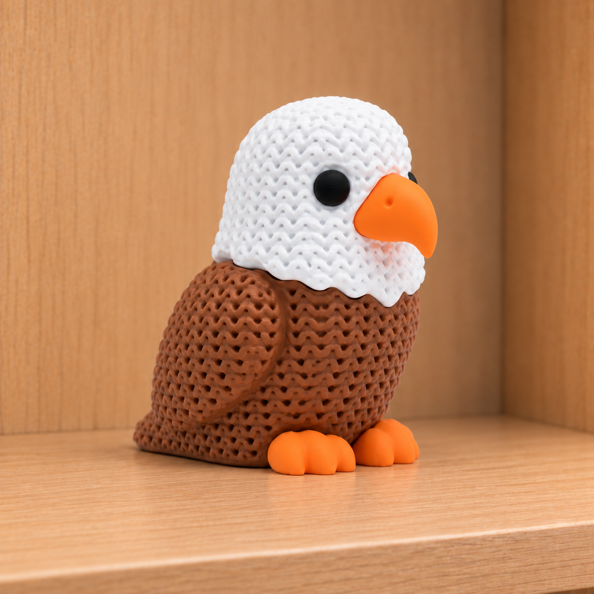 Figurine Aigle Kawaii effet crochet amigurumi, PLA biosourcé, Tresor3D
