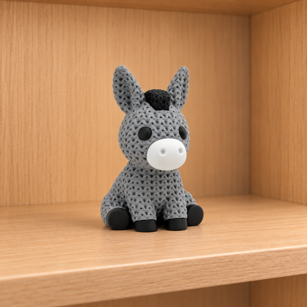 Figurine âne kawaii effet tricoté amigurumi 3D Tresor3D, vue principale