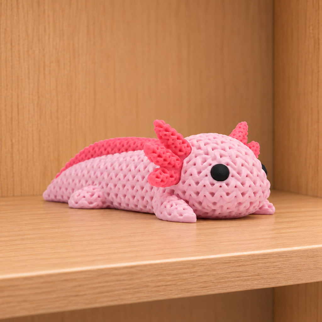 Figurine axolotl droit kawaii effet tricoté amigurumi 3D Tresor3D, vue principale
