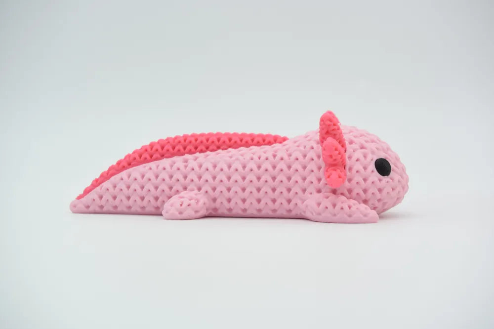 Figurine axolotl droit kawaii effet tricoté, vue arrière