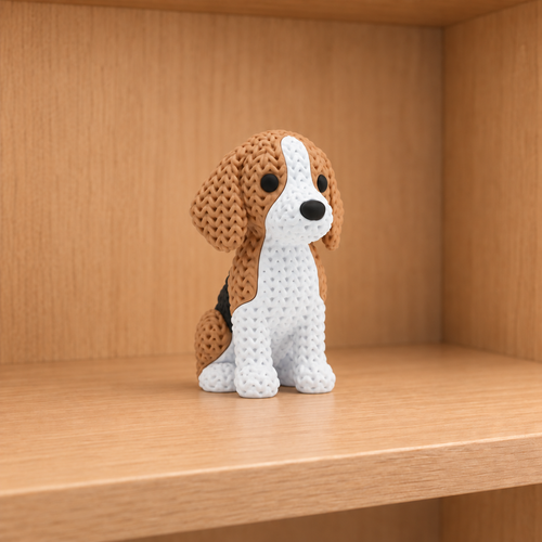 Figurine Beagle Kawaii effet crochet amigurumi, PLA biosourcé, Tresor3D
