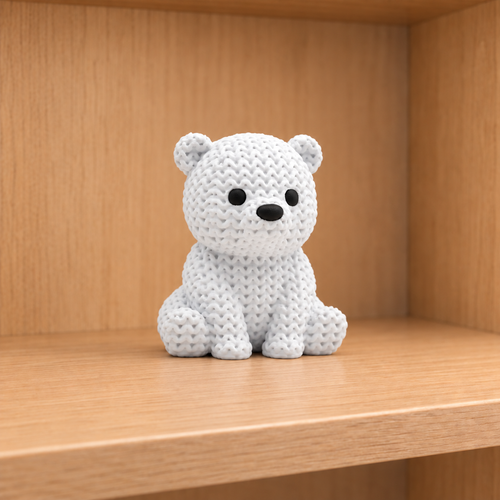 Figurine bébé ours polaire kawaii effet tricoté amigurumi 3D Tresor3D, vue principale