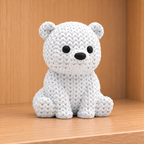 Figurine bébé ours polaire kawaii effet tricoté, détail de la texture tricotée