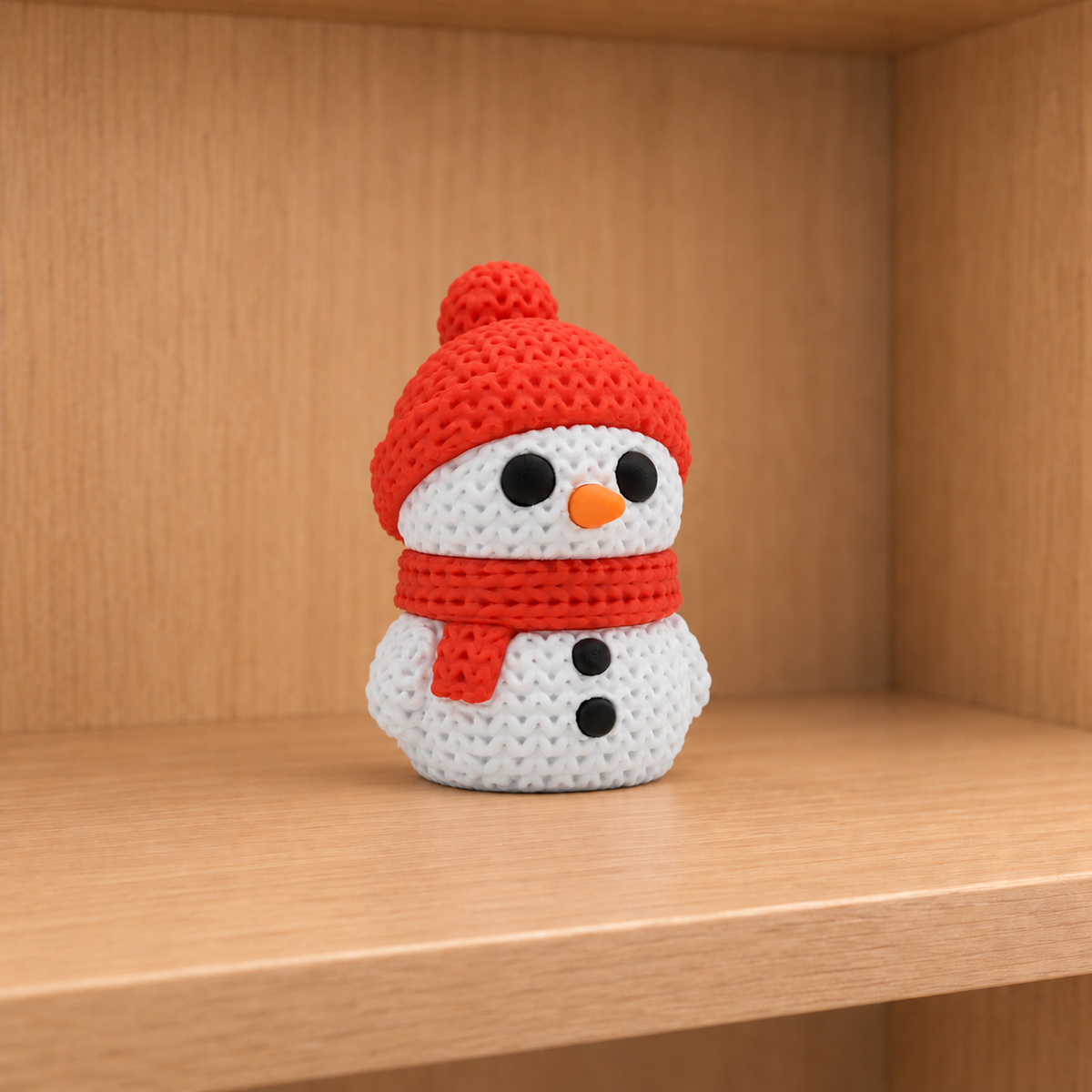 Figurine bonhomme de neige de noël kawaii effet tricoté amigurumi 3D Tresor3D, vue principale