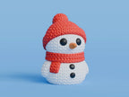 Figurine bonhomme de neige de noël kawaii effet tricoté, vue de face