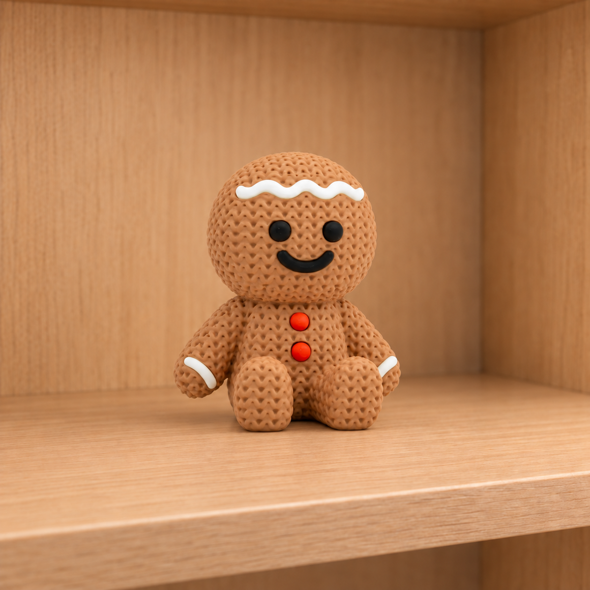 Figurine bonhomme de pain d'épices de noël kawaii effet tricoté amigurumi 3D Tresor3D, vue principale