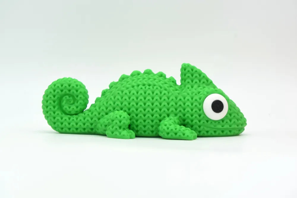 Figurine caméléon kawaii effet tricoté, vue de face
