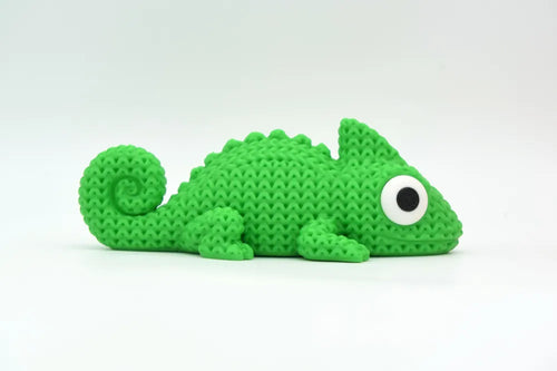 Figurine caméléon kawaii effet tricoté, vue de face