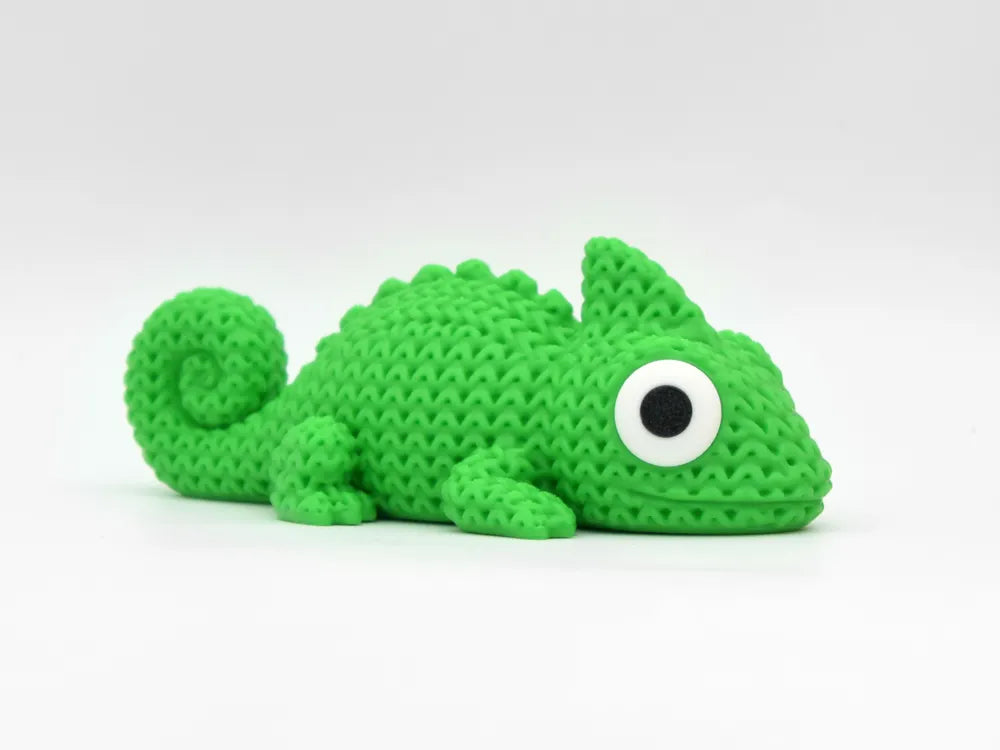 Figurine caméléon kawaii effet tricoté, vue arrière