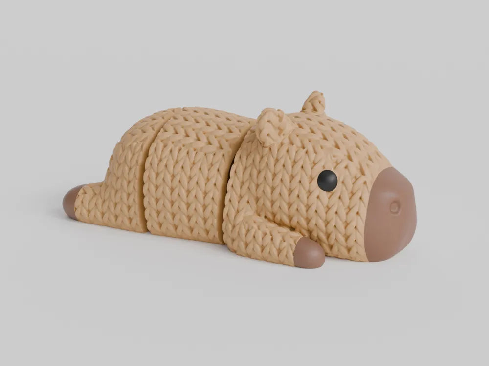 Figurine capybara articulé kawaii effet tricoté, vue de face