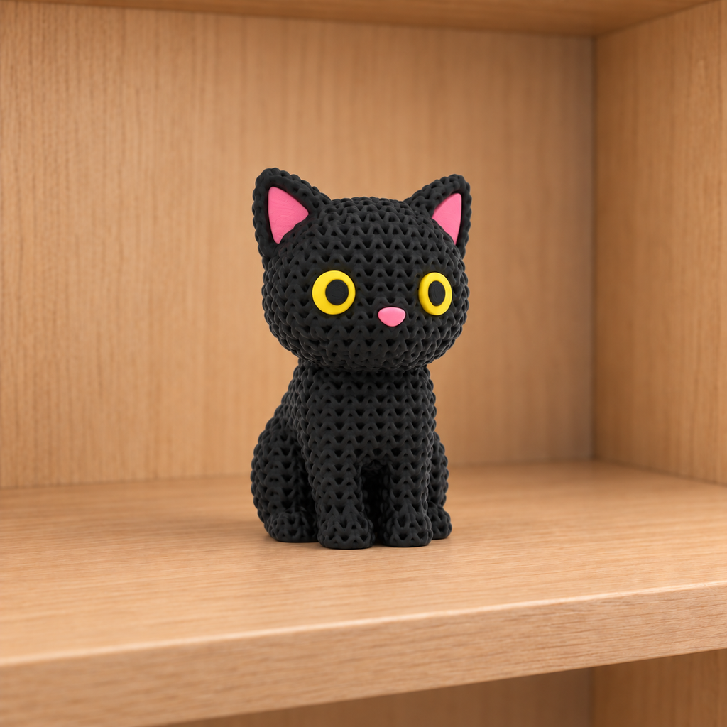 Figurine chat noir d'halloween kawaii effet tricoté amigurumi 3D Tresor3D, vue principale