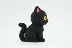 Figurine chat noir d'halloween kawaii effet tricoté, vue de profil