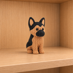Figurine chien berger allemand kawaii effet tricoté, vue de face