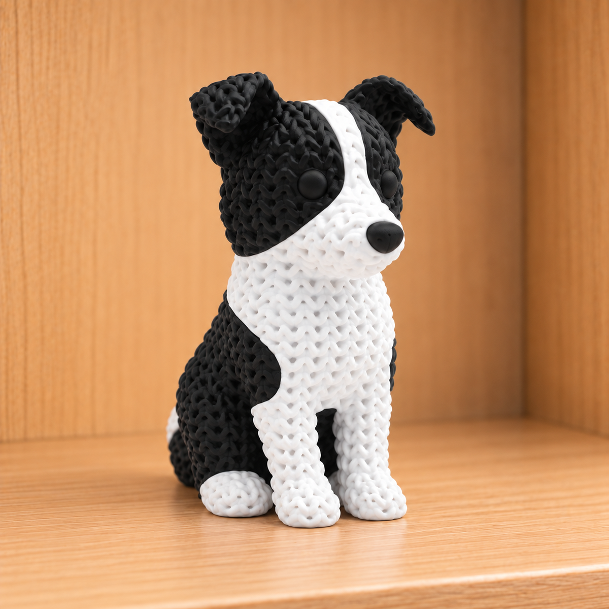 Figurine chien border collie kawaii effet tricoté amigurumi 3D Tresor3D, vue principale