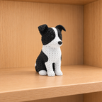 Figurine chien border collie kawaii effet tricoté, vue de face