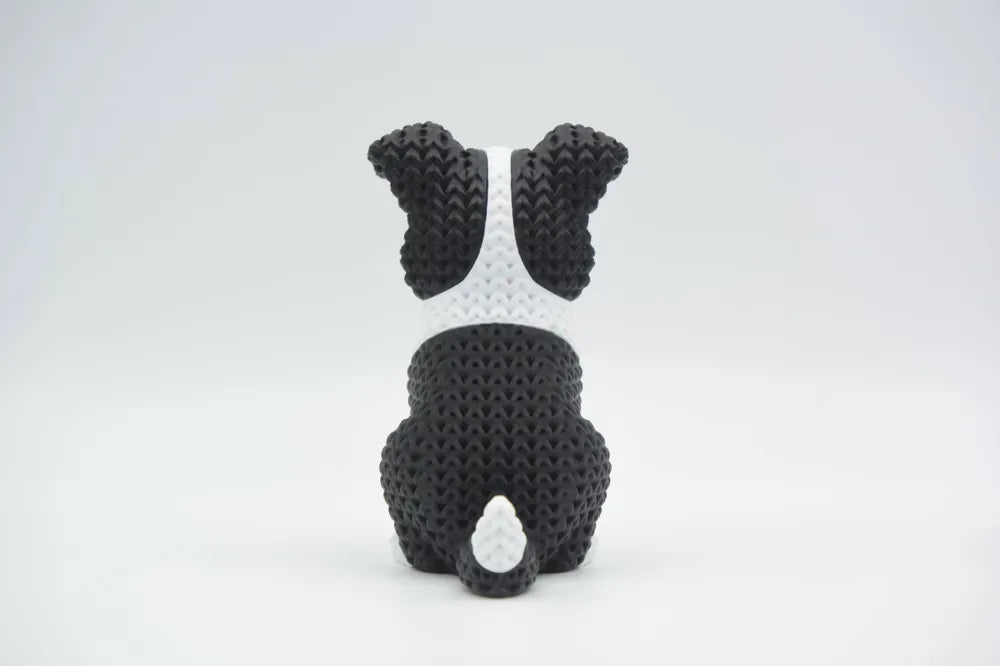 Figurine chien border collie kawaii effet tricoté, vue de profil