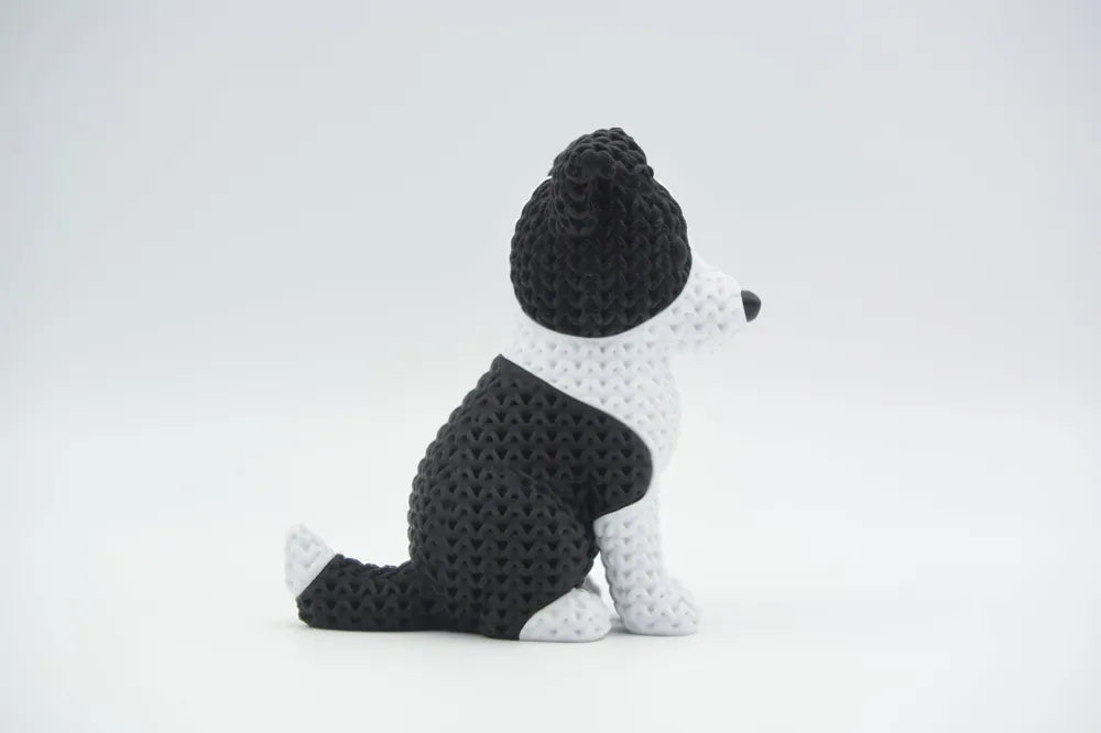 Figurine chien border collie kawaii effet tricoté, vue arrière