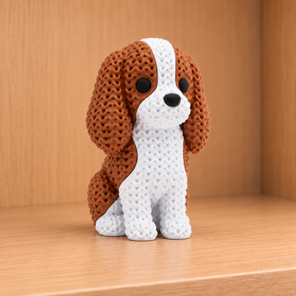 Figurine chien cavalier king charles kawaii effet tricoté amigurumi 3D Tresor3D, vue principale