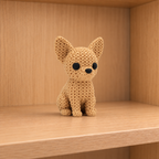 Figurine chien chihuahua kawaii effet tricoté, vue de face