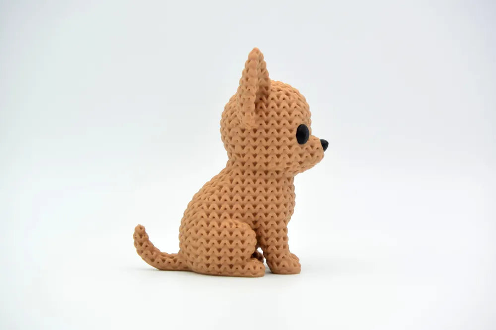 Figurine chien chihuahua kawaii effet tricoté, vue arrière