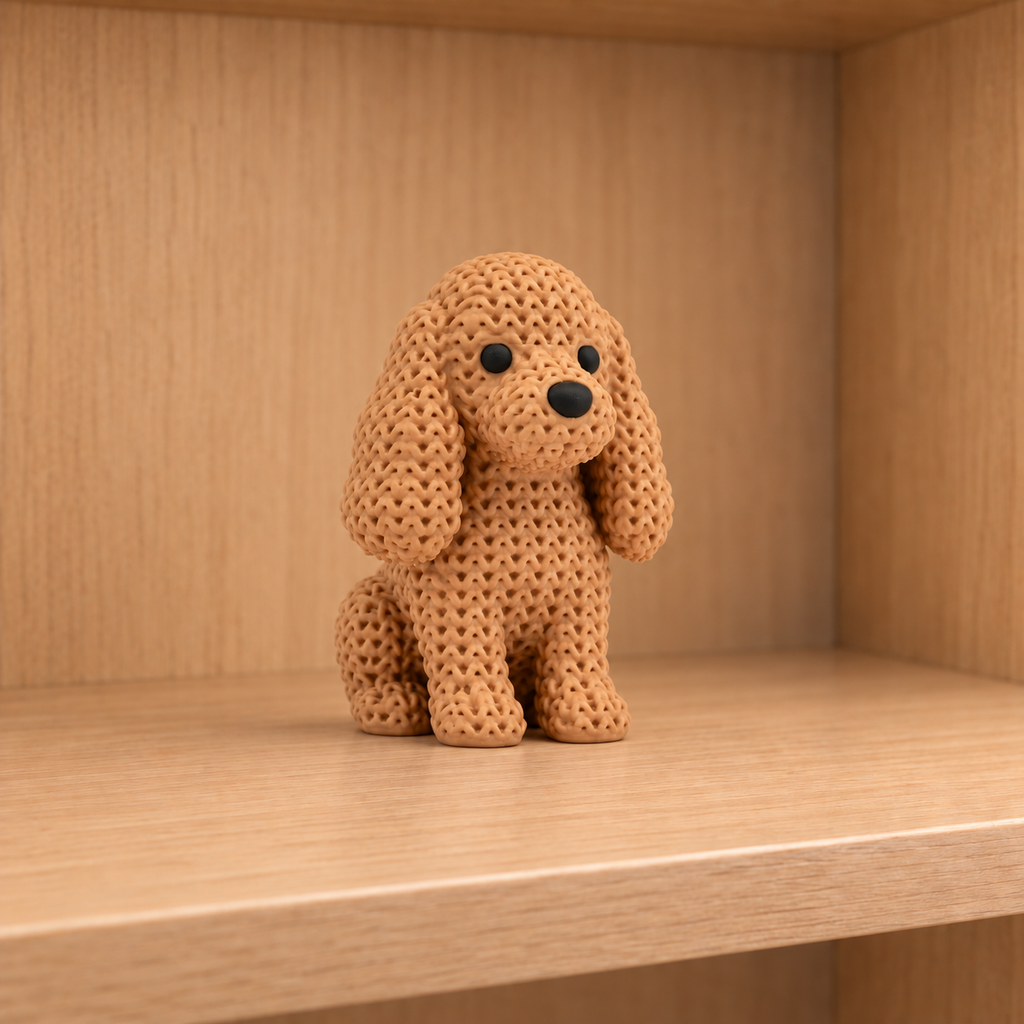 Figurine chien cocker spaniel kawaii effet tricoté, vue de face
