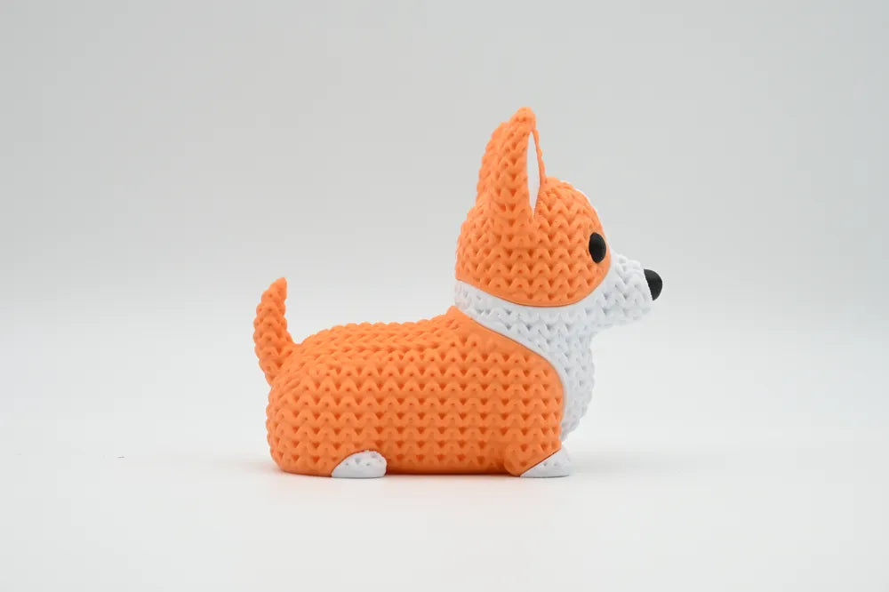 Figurine chien corgi kawaii effet tricoté, vue arrière