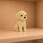 Figurine chien golden retriever kawaii effet tricoté, vue de face
