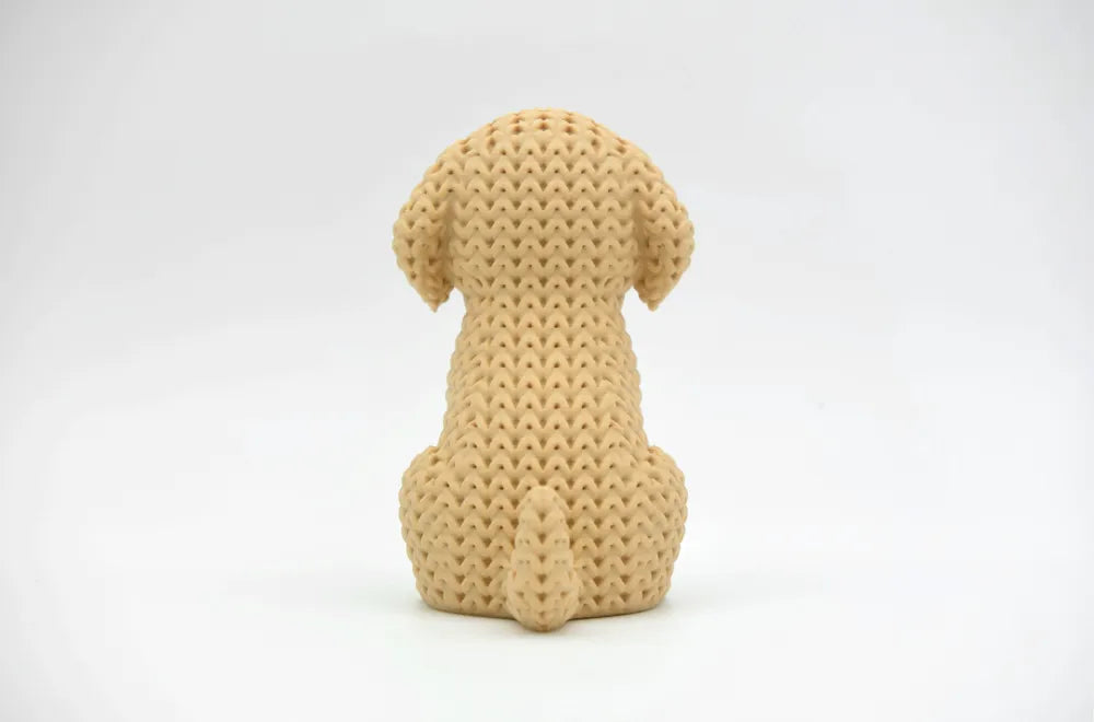 Figurine chien golden retriever kawaii effet tricoté, vue de profil