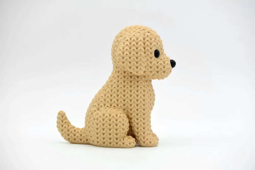 Figurine chien golden retriever kawaii effet tricoté, vue arrière