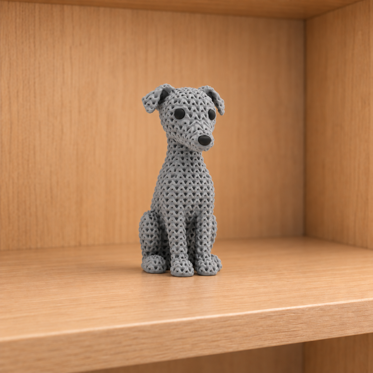 Figurine chien greyhound kawaii effet tricoté, vue de face