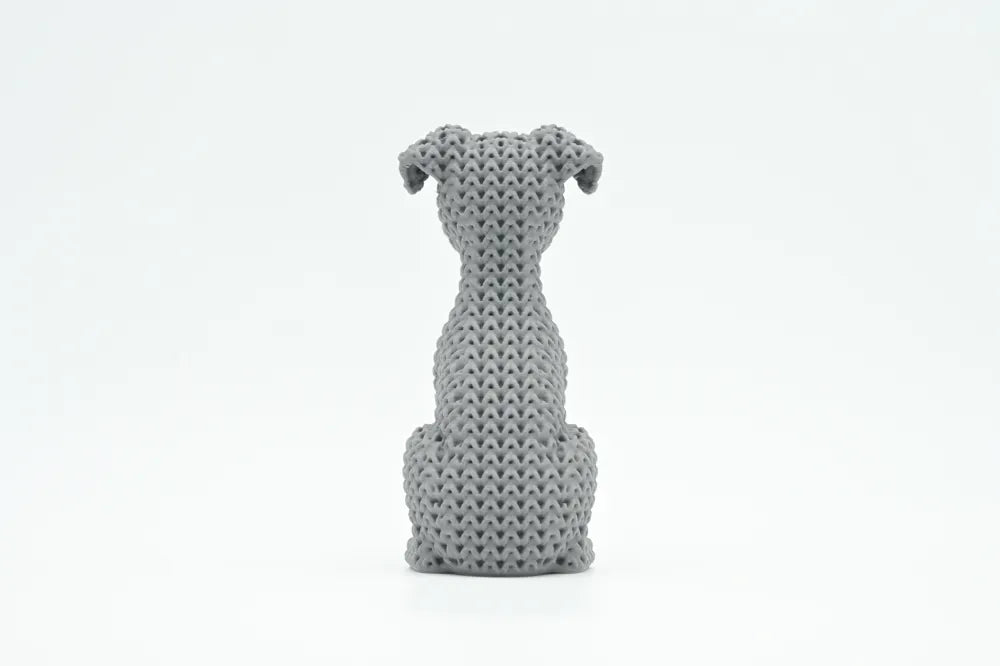 Figurine chien greyhound kawaii effet tricoté, vue de profil
