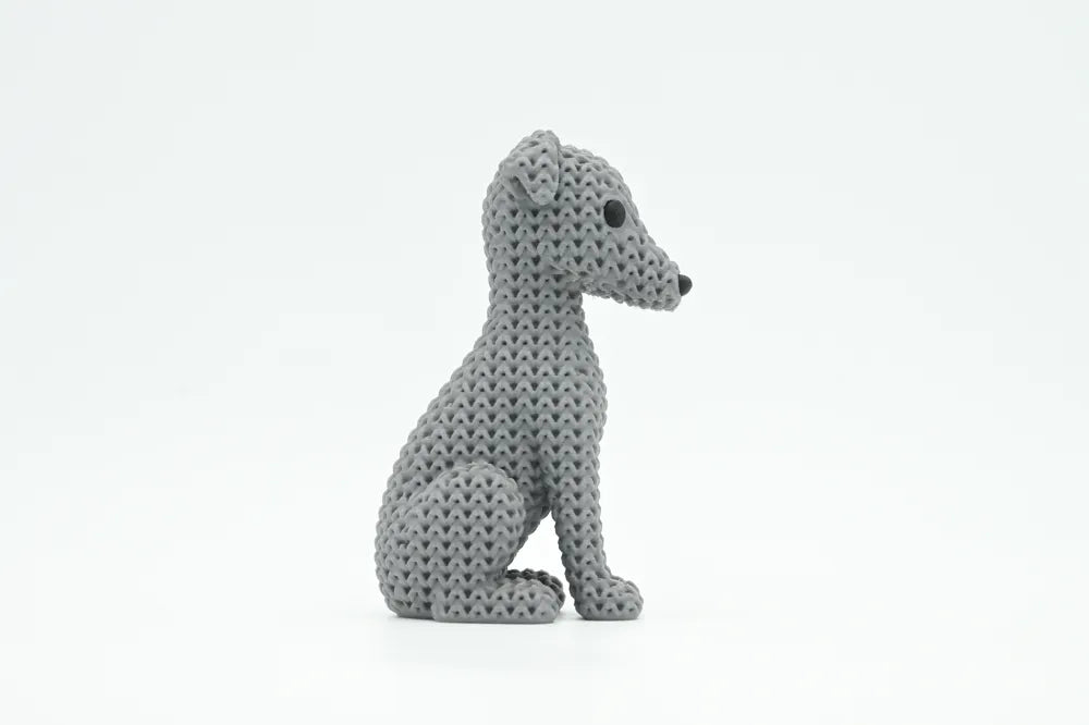 Figurine chien greyhound kawaii effet tricoté, vue arrière