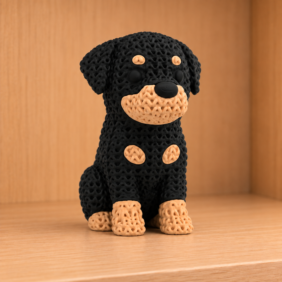 Figurine chien rottweiler kawaii effet tricoté amigurumi 3D Tresor3D, vue principale