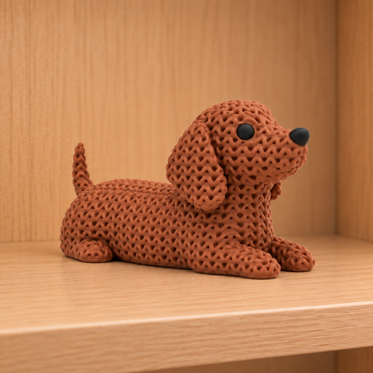 Figurine chien teckel kawaii effet tricoté amigurumi 3D Tresor3D, vue principale