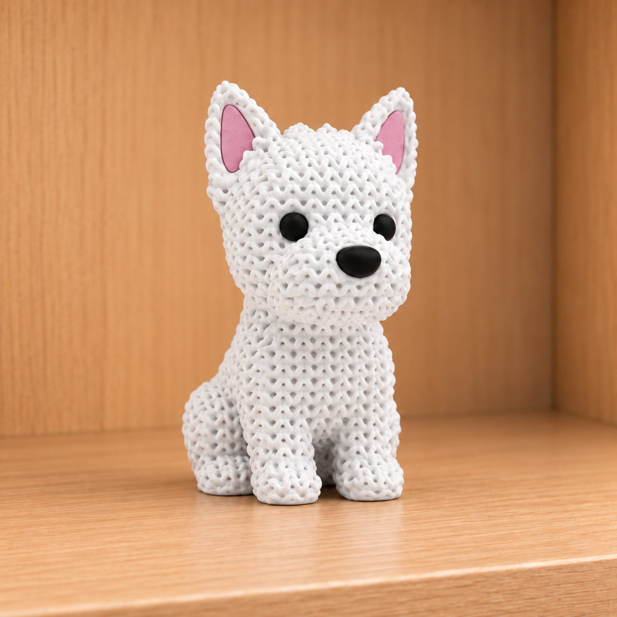 Figurine chien westie kawaii effet tricoté amigurumi 3D Tresor3D, vue principale